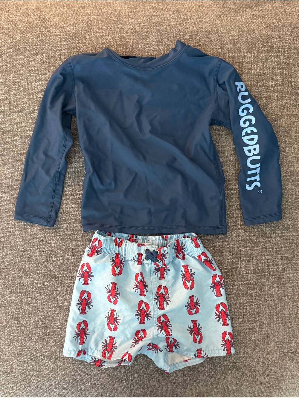 Rugged Butts Navy Rash Guard & Lobster Swim Trunks Set